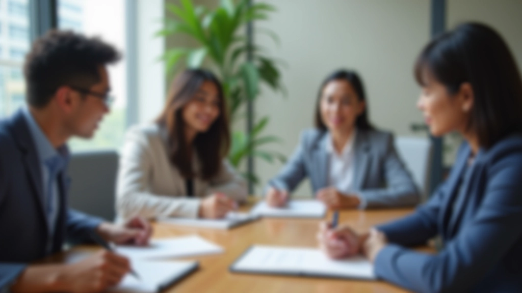 Diverse group of people in a meeting room actively listening and taking notes, engaged discussion, collaborative workspace with natural light
