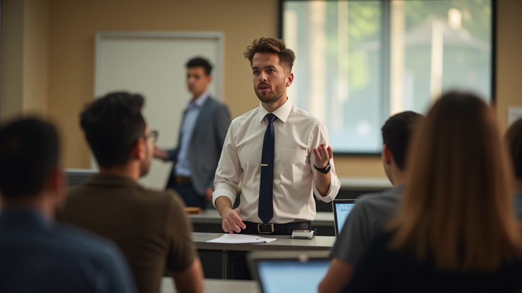 Communication instructor demonstrating active listening techniques with engaged participants