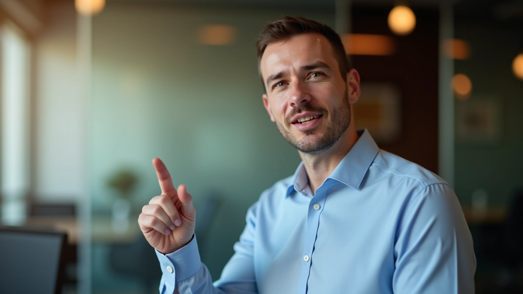 Person practicing speech with focused expression, hand gestures mid-flow, professional presentation environment with audience seating visible