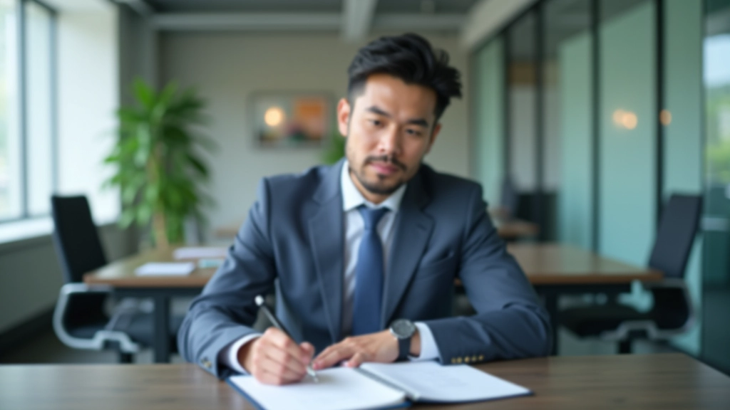 Person writing notes at desk with clear structure visible, professional notebook with organized thoughts
