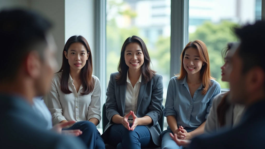 Professional team in a corporate training session actively engaged in communication exercises